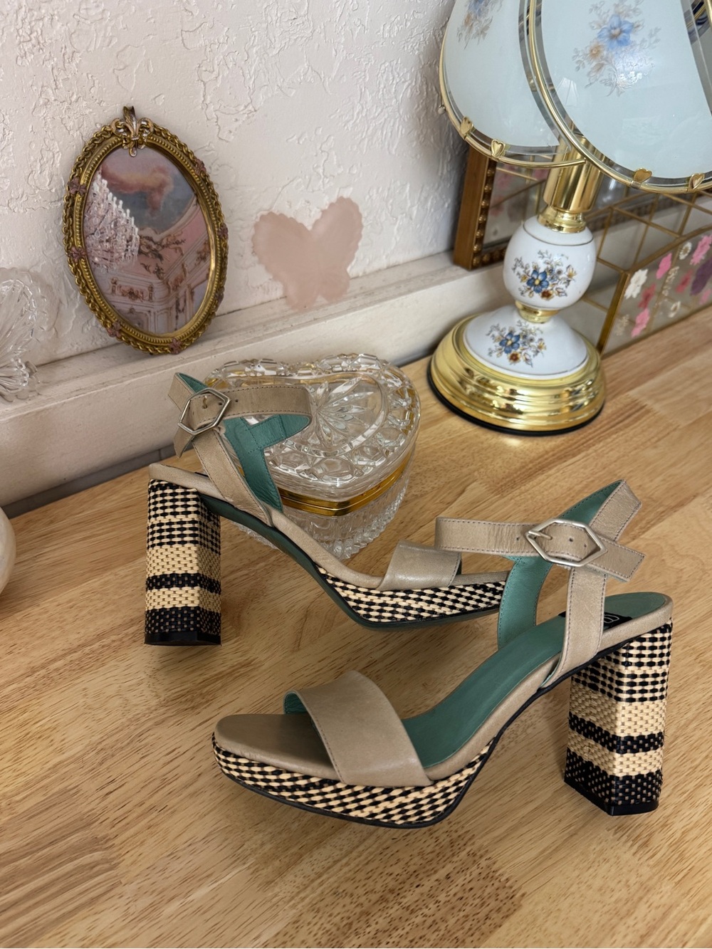 Y2K LAB platform heels with chunky woven block heels size 37 Boho Indie